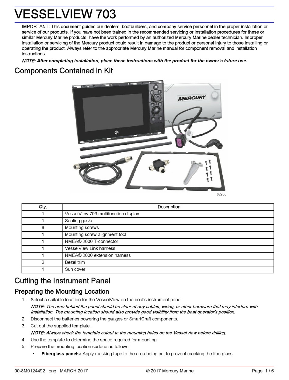 MERCURY VESSELVIEW 703 QUICK START MANUAL Pdf Download ManualsLib