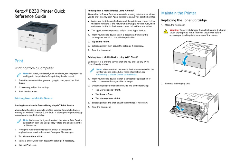 XEROX B230 QUICK REFERENCE MANUAL Pdf Download | ManualsLib