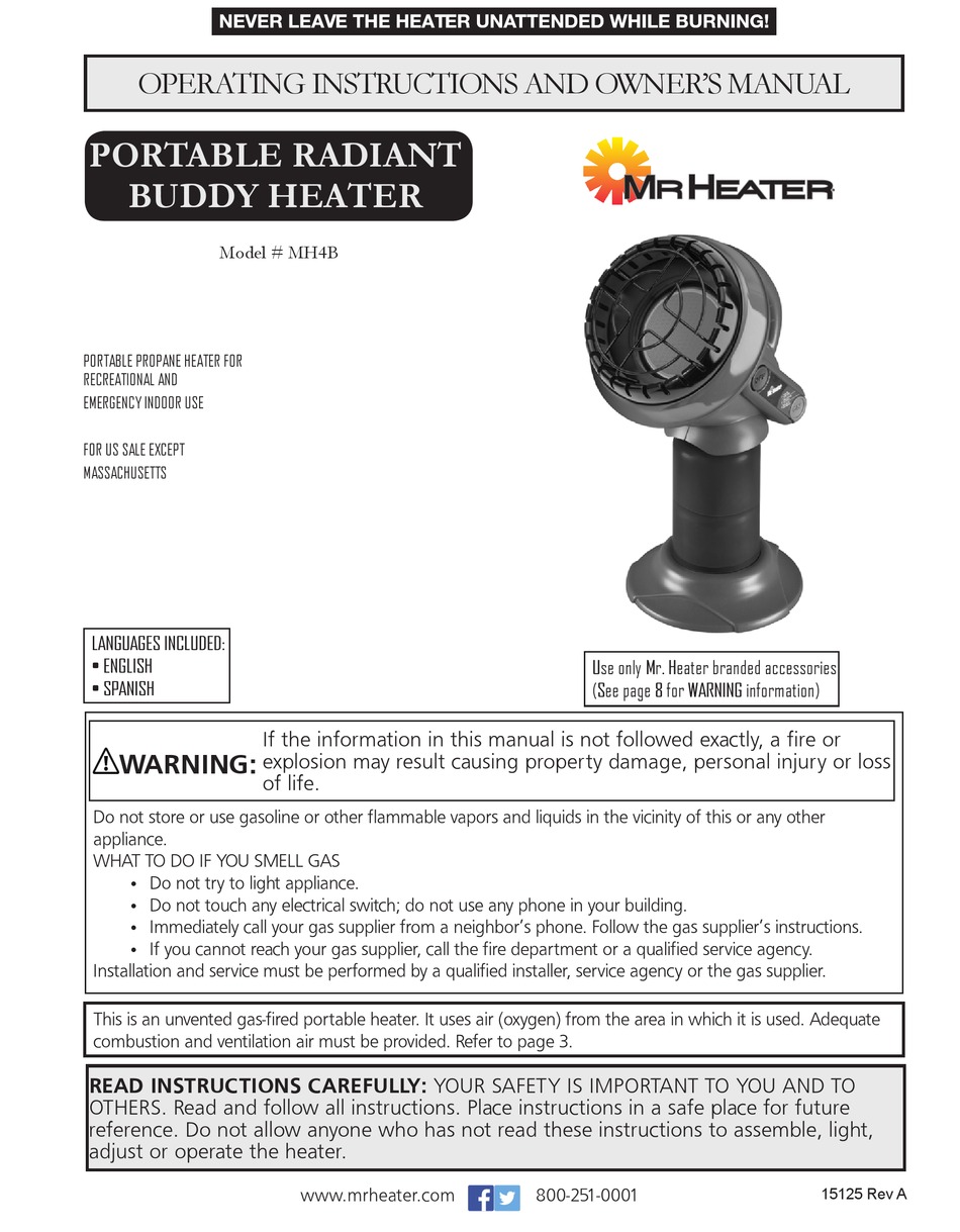 MRHEATER MH4B OPERATING INSTRUCTIONS AND OWNER