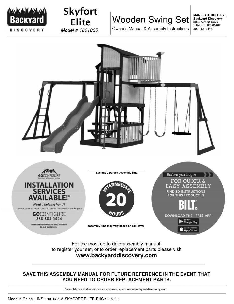 BACKYARD DISCOVERY SKYFORT ELITE OWNER'S MANUAL & ASSEMBLY INSTRUCTIONS