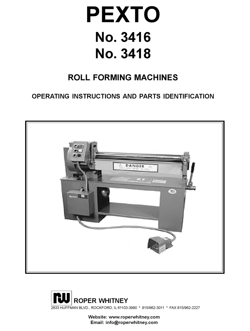 ROPER WHITNEY PEXTO 3416 OPERATING INSTRUCTIONS AND PARTS