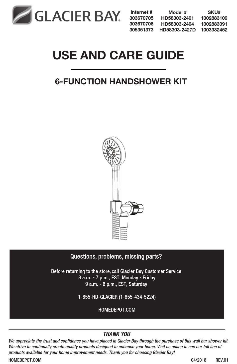 GLACIER BAY HD583032401 USE AND CARE MANUAL Pdf Download ManualsLib