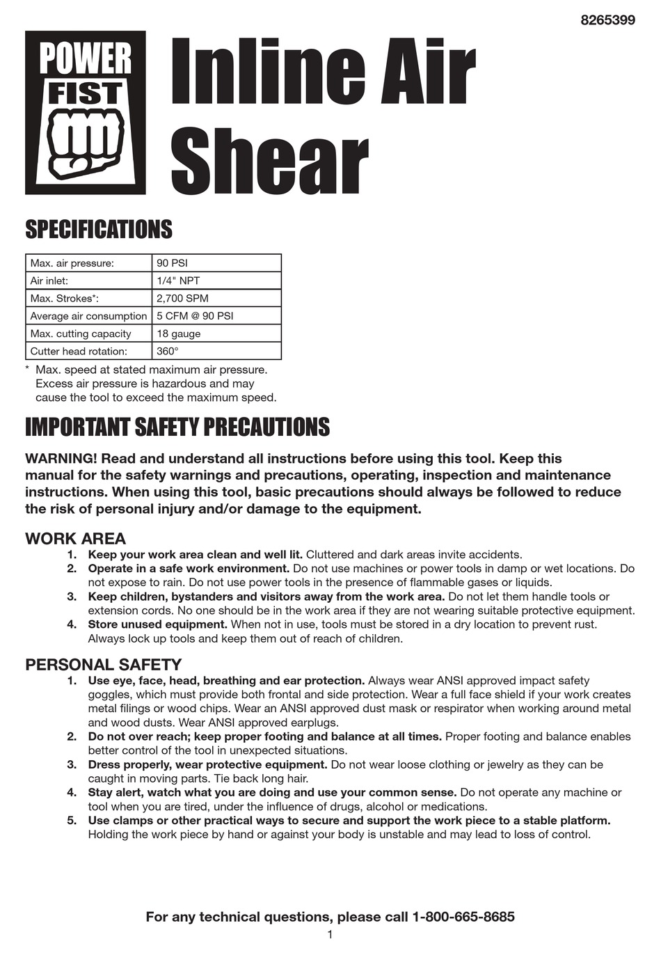 POWER FIST 8265399 USER AND MAINTENANCE INSTRUCTIONS Pdf Download