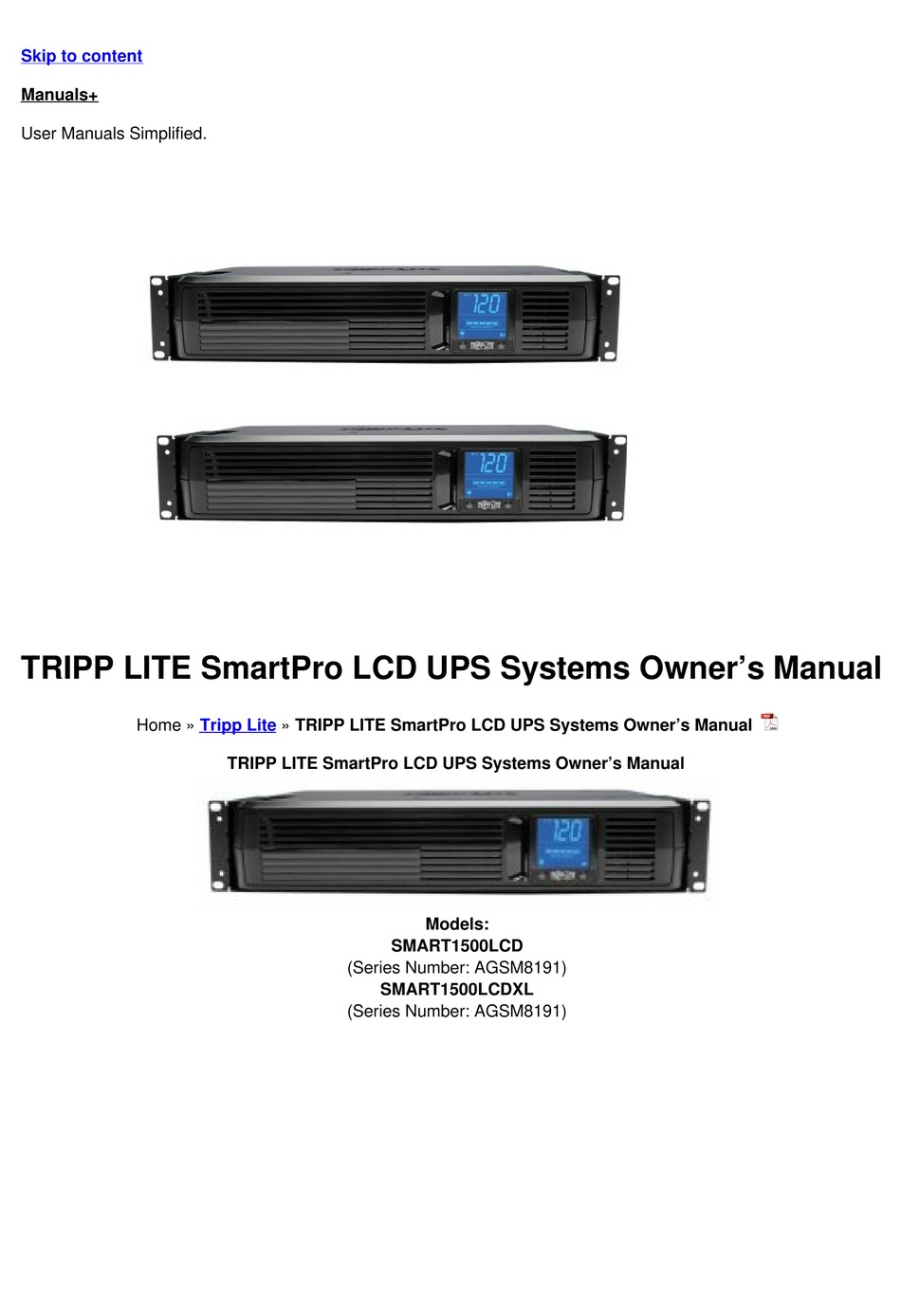 TRIPP LITE SMARTPRO SERIES OWNER'S MANUAL Pdf Download ManualsLib