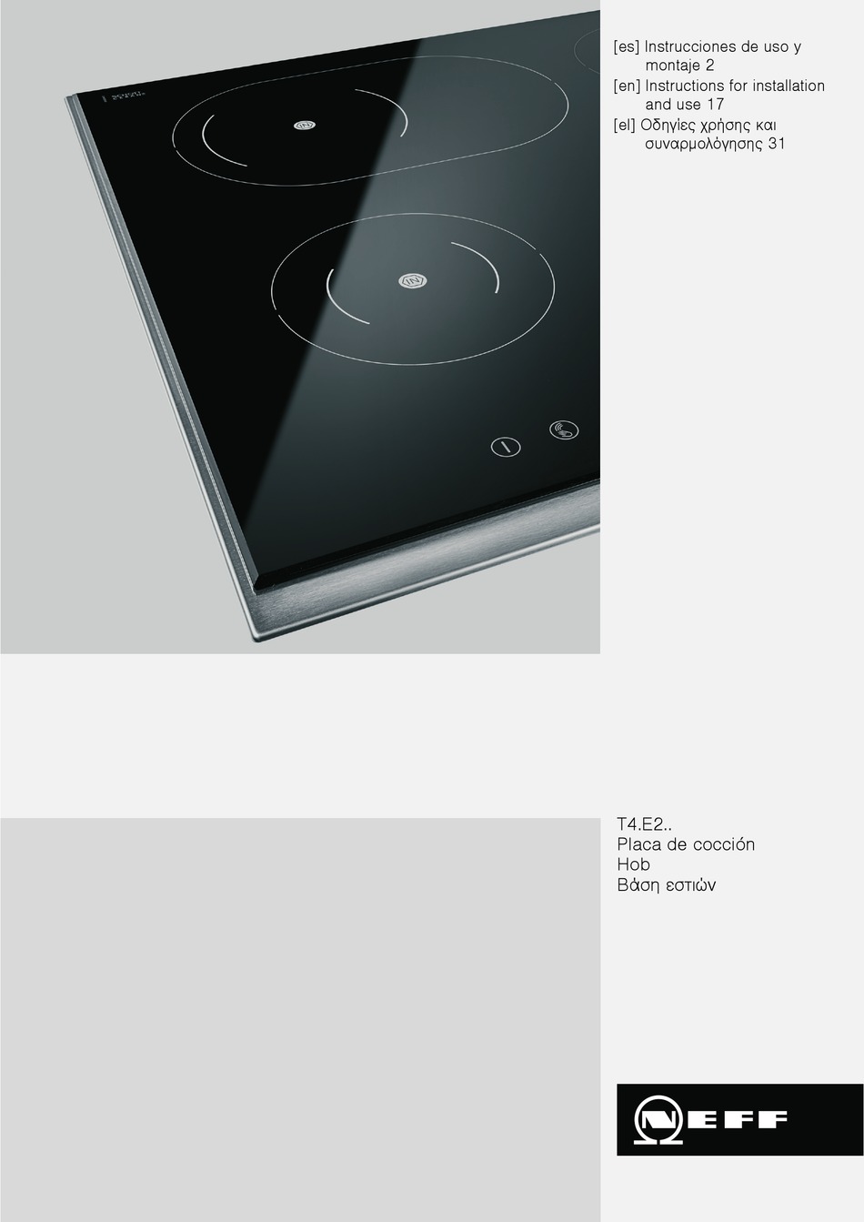 NEFF T4.E2 SERIES INSTRUCTIONS FOR INSTALLATION AND USE MANUAL Pdf