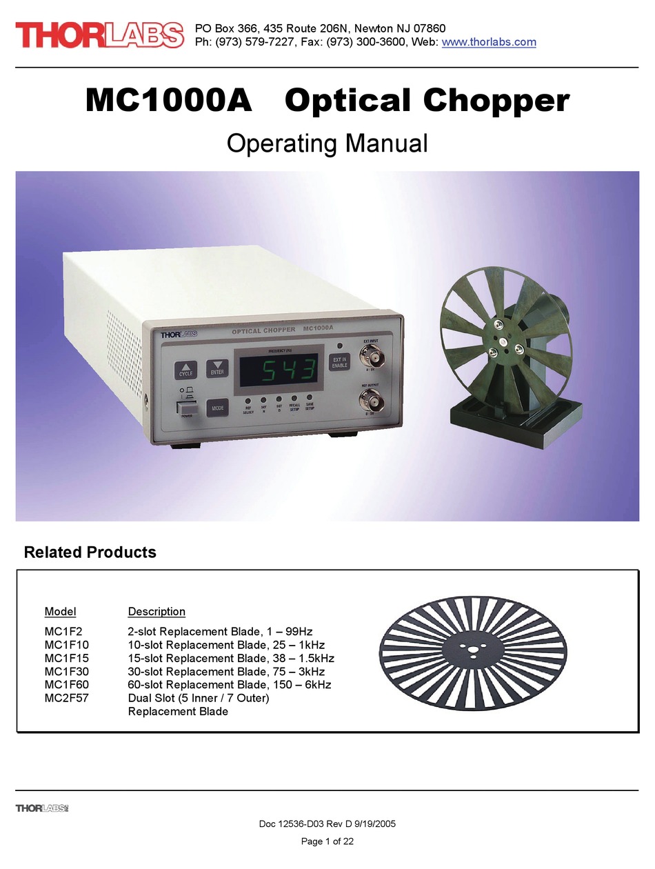 THORLABS MC1000A OPERATING MANUAL Pdf Download | ManualsLib