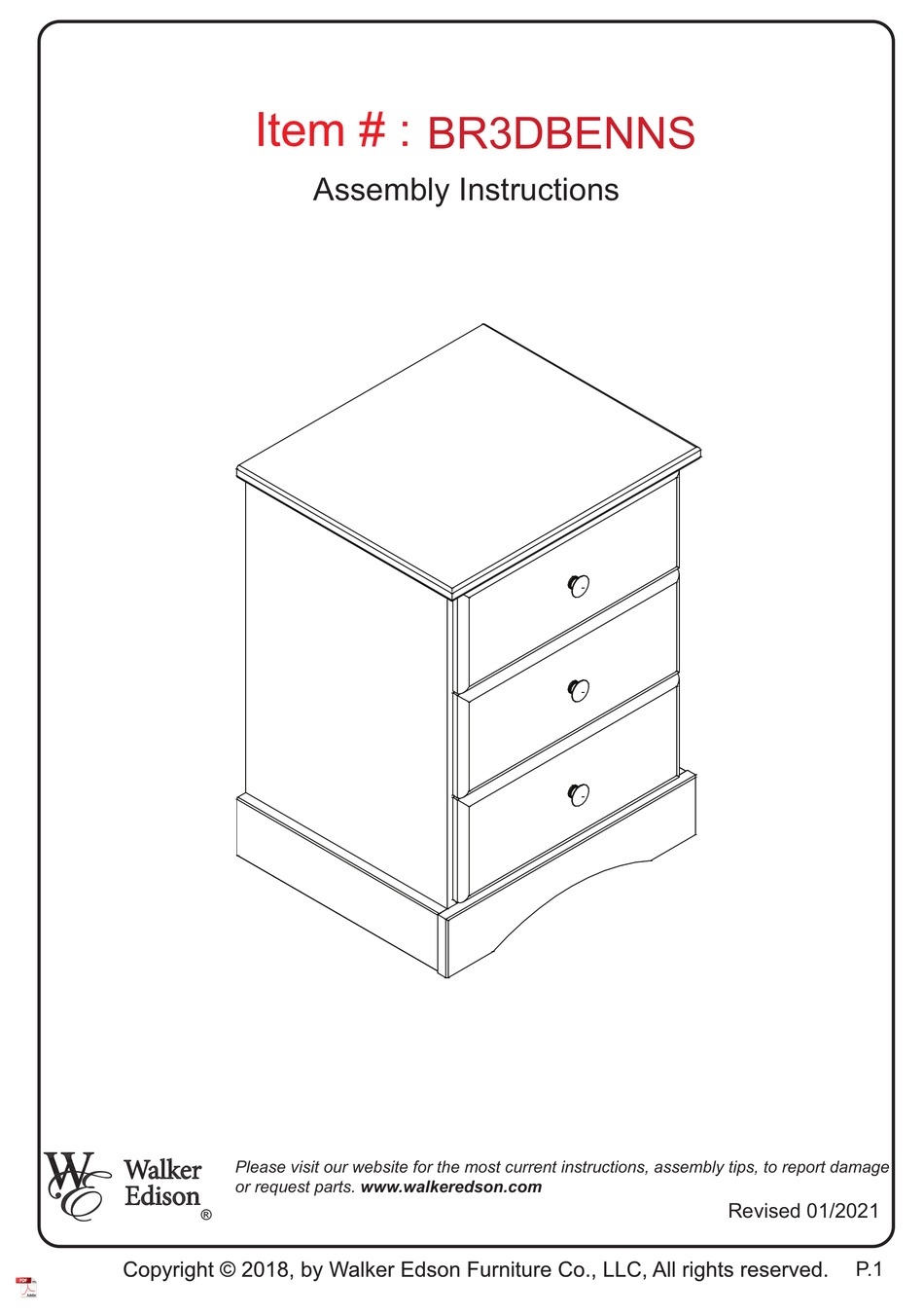 WALKER EDISON BR3DBENNS ASSEMBLY INSTRUCTIONS MANUAL Pdf Download ManualsLib