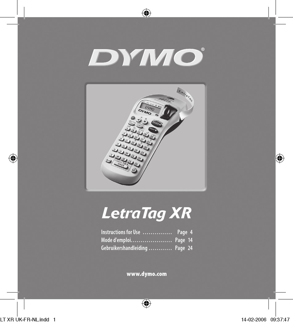 DYMO LETRATAG XR INSTRUCTIONS FOR USE MANUAL Pdf Download ManualsLib