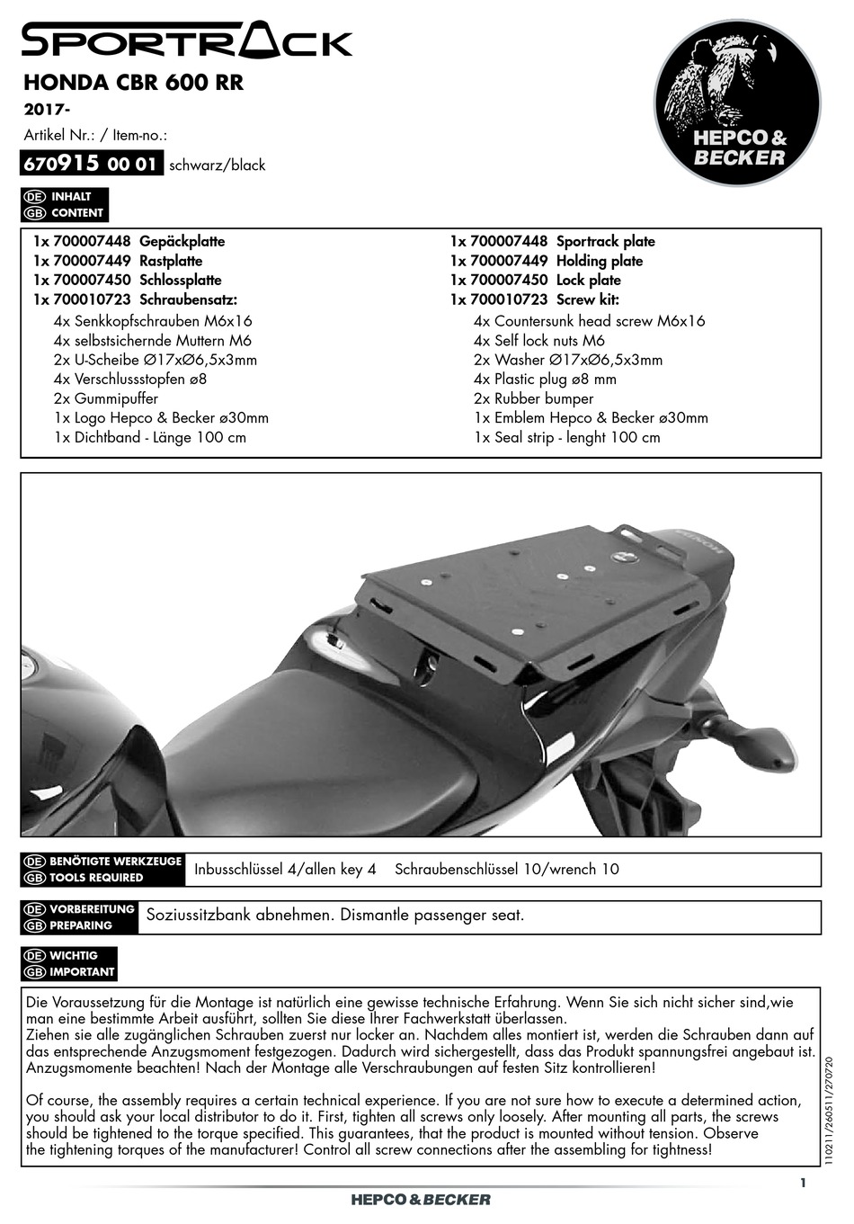 HEPCO & BECKER SPORTRACK 670915 00 01 INSTALLATION MANUAL Pdf Download