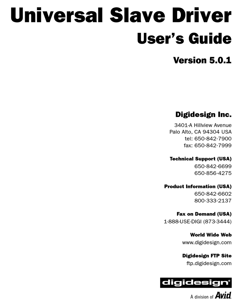 AVID TECHNOLOGY DIGIDESIGN USD USER MANUAL Pdf Download | ManualsLib