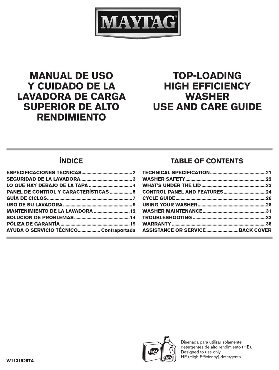 WHIRLPOOL MAYTAG 7MMVWC465JW USE AND CARE MANUAL Pdf Download ManualsLib