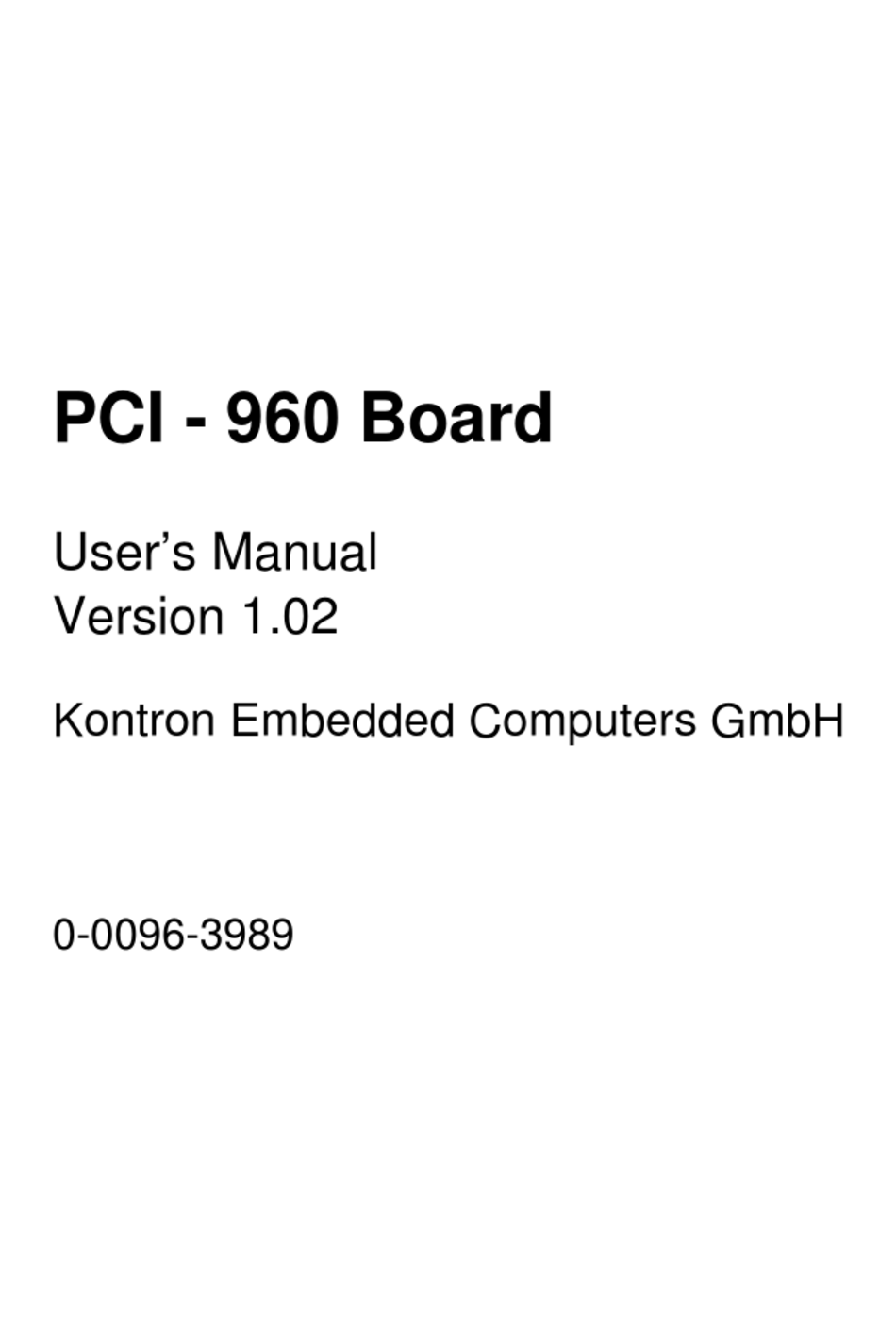 KONTRON EMBEDDED COMPUTERS PCI - 960 USER MANUAL Pdf Download | ManualsLib