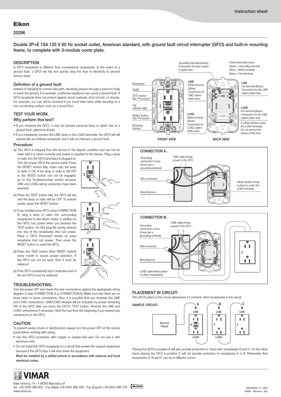 VIMAR EIKON 20296 INSTRUCTION SHEET Pdf Download ManualsLib