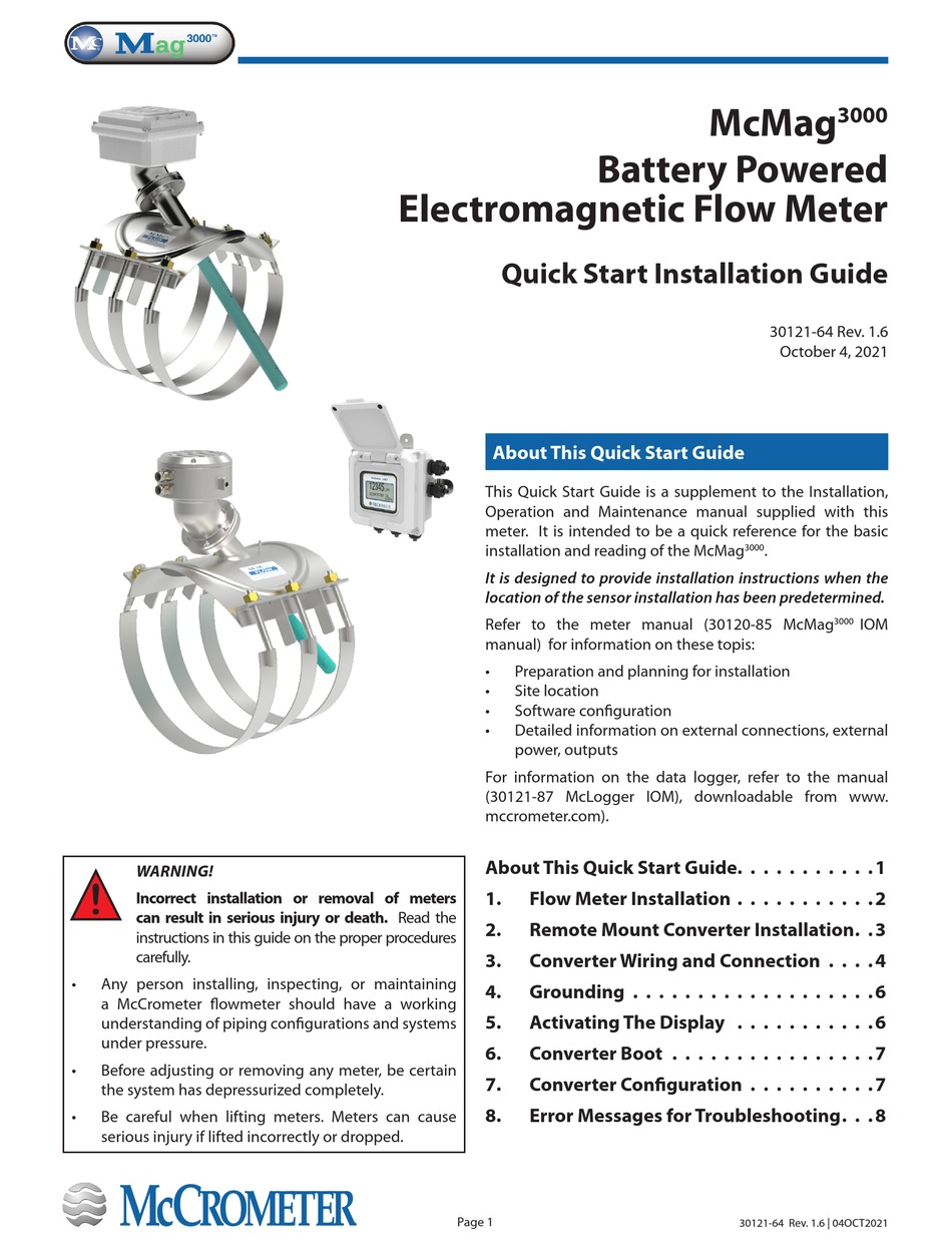 MCCROMETER MCMAG3000 QUICK START INSTALLATION MANUAL Pdf Download