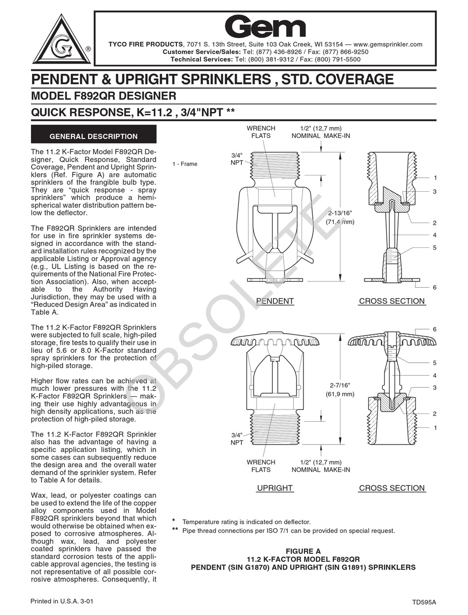 TYCO FIRE PRODUCT GEM F892QR INSTRUCTION MANUAL Pdf Download ManualsLib