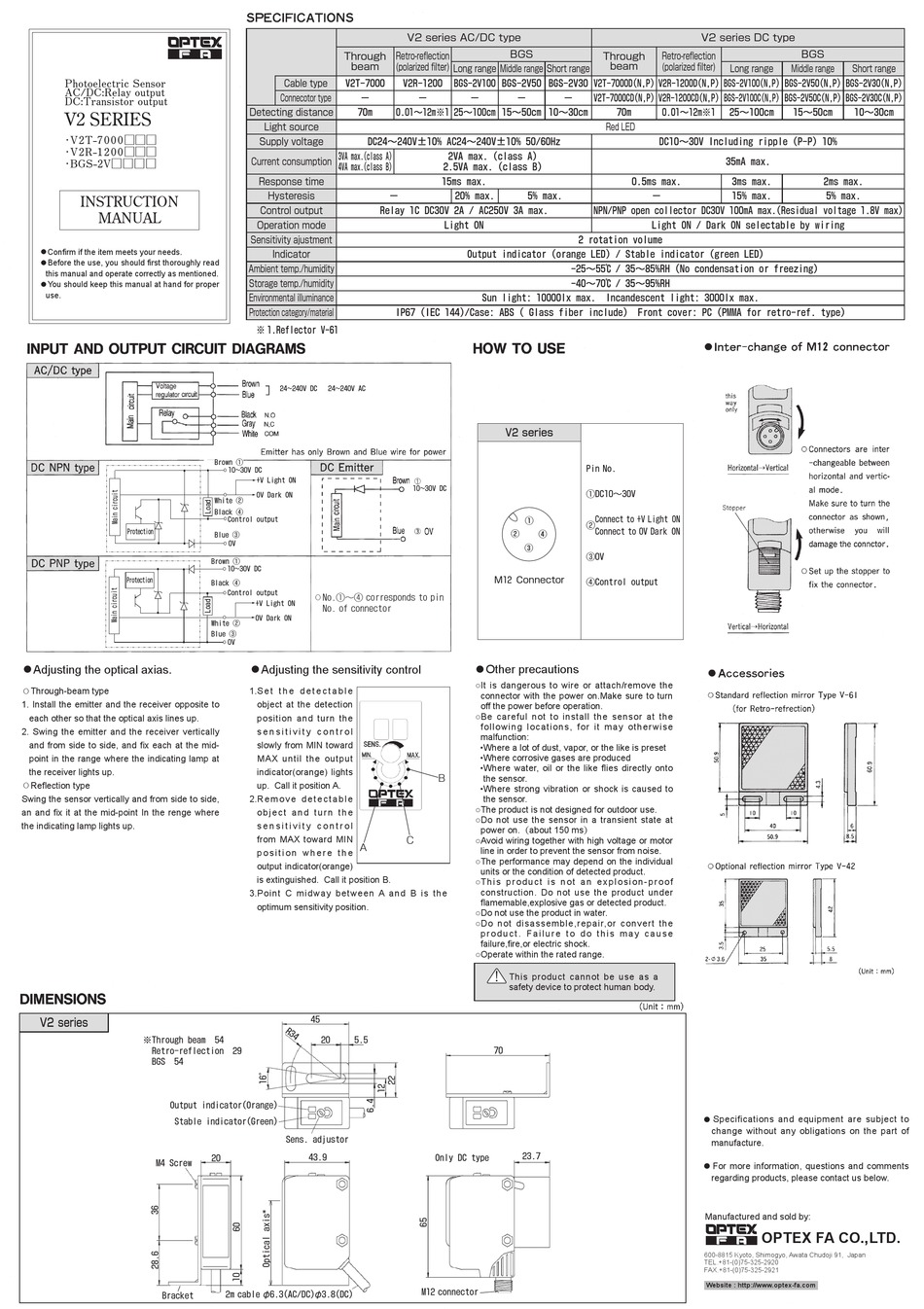 OPTEX V2 SERIES INSTRUCTION MANUAL Pdf Download ManualsLib