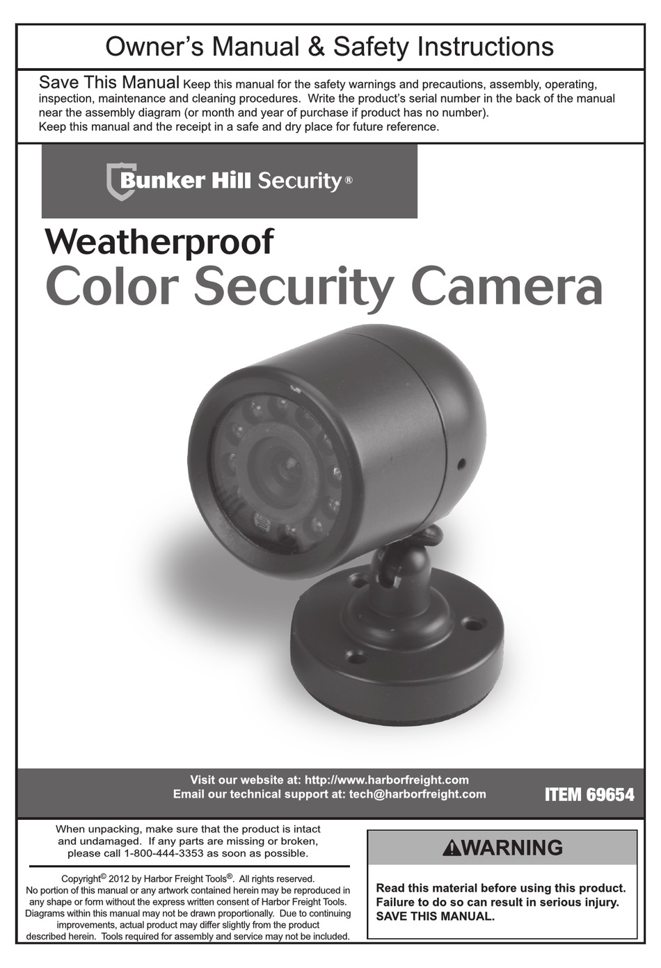 BUNKER HILL SECURITY 69654 OWNER'S MANUAL & SAFETY INSTRUCTIONS Pdf