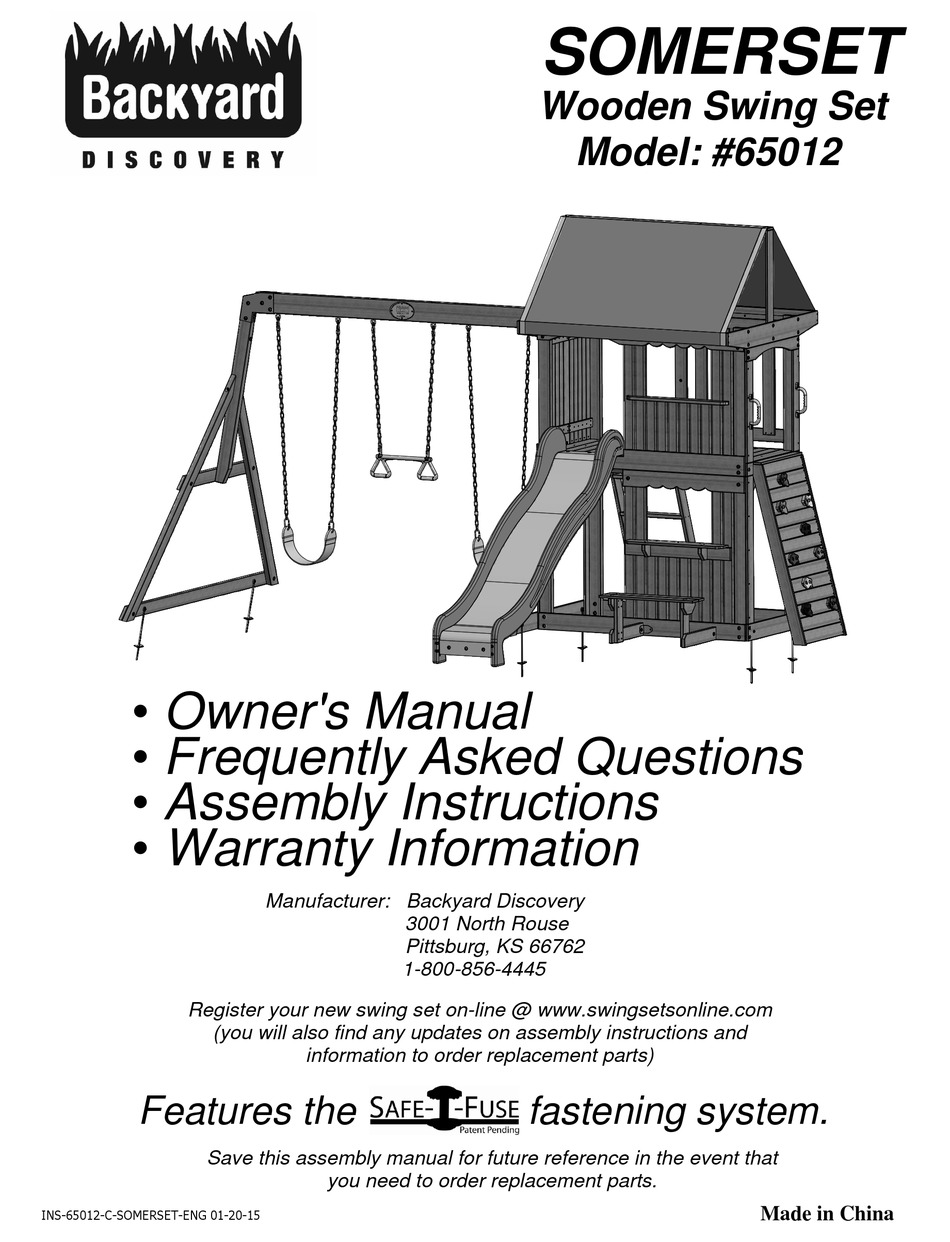 BACKYARD DISCOVERY SOMERSET 65012 OWNER'S MANUAL Pdf Download ManualsLib