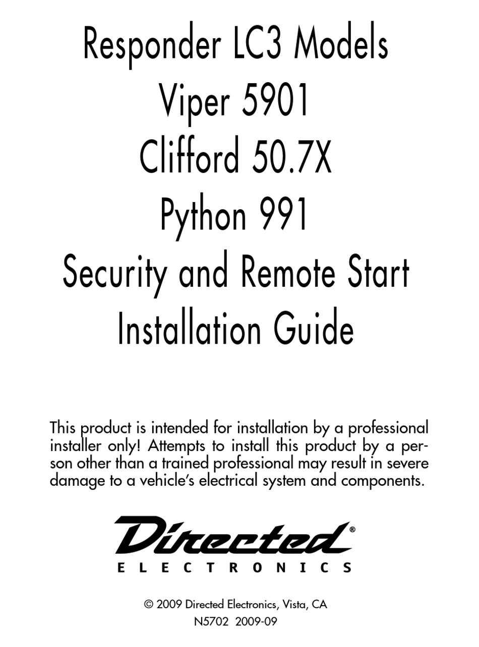 DIRECTED ELECTRONICS VIPER 5901 INSTALLATION MANUAL Pdf Download