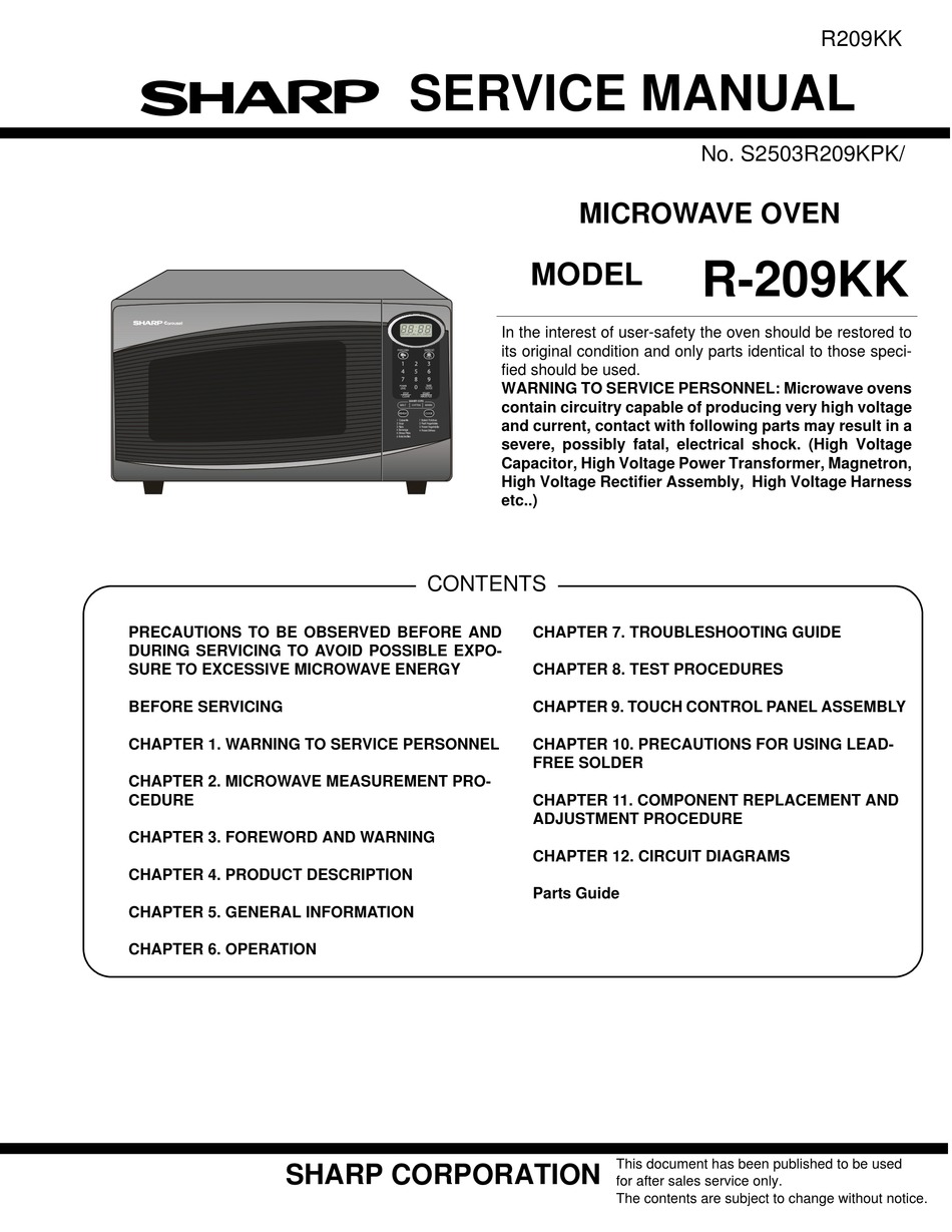 SHARP R209KK SERVICE MANUAL Pdf Download ManualsLib