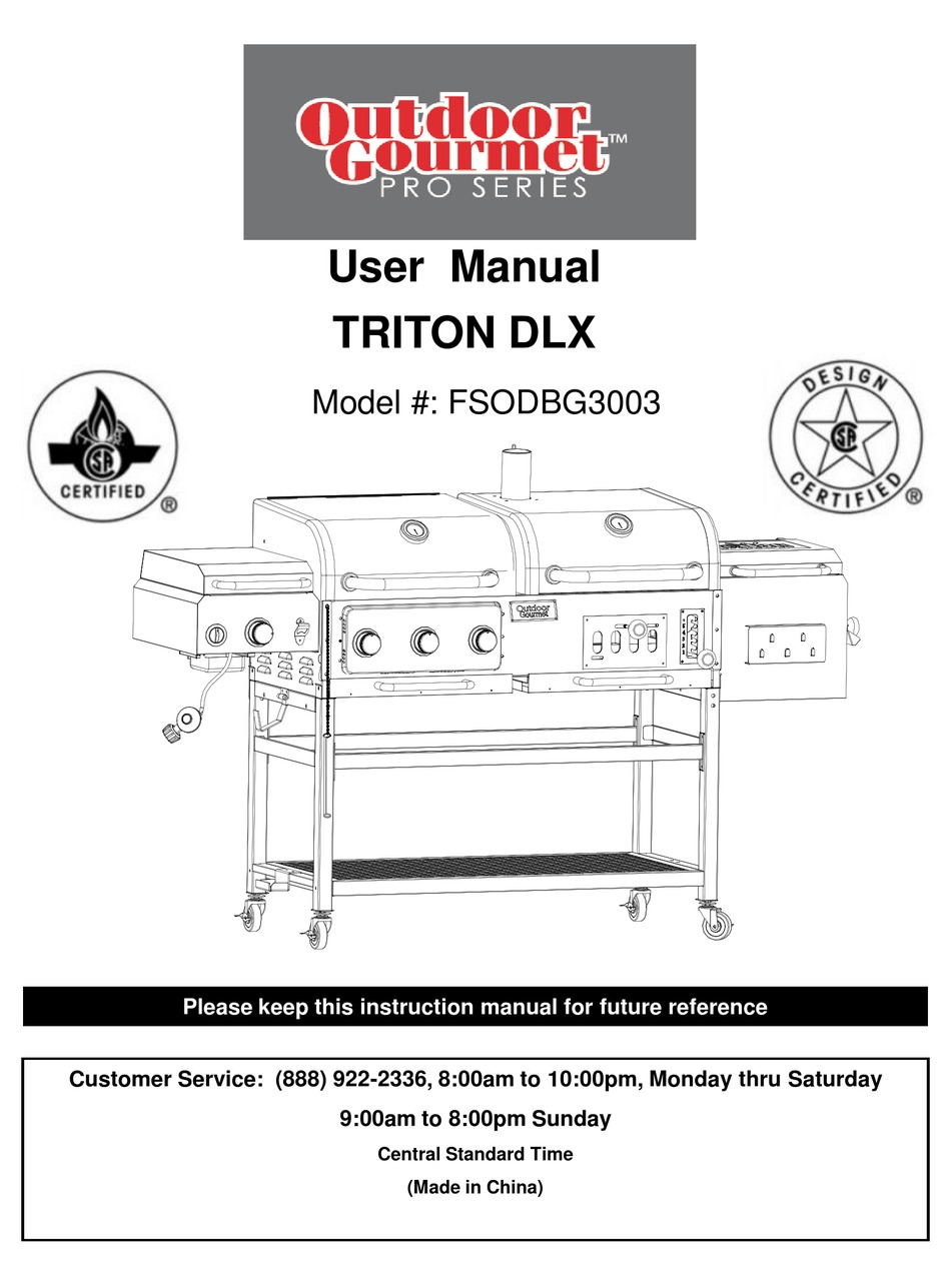 OUTDOOR GOURMET FSODBG3003 USER MANUAL Pdf Download ManualsLib