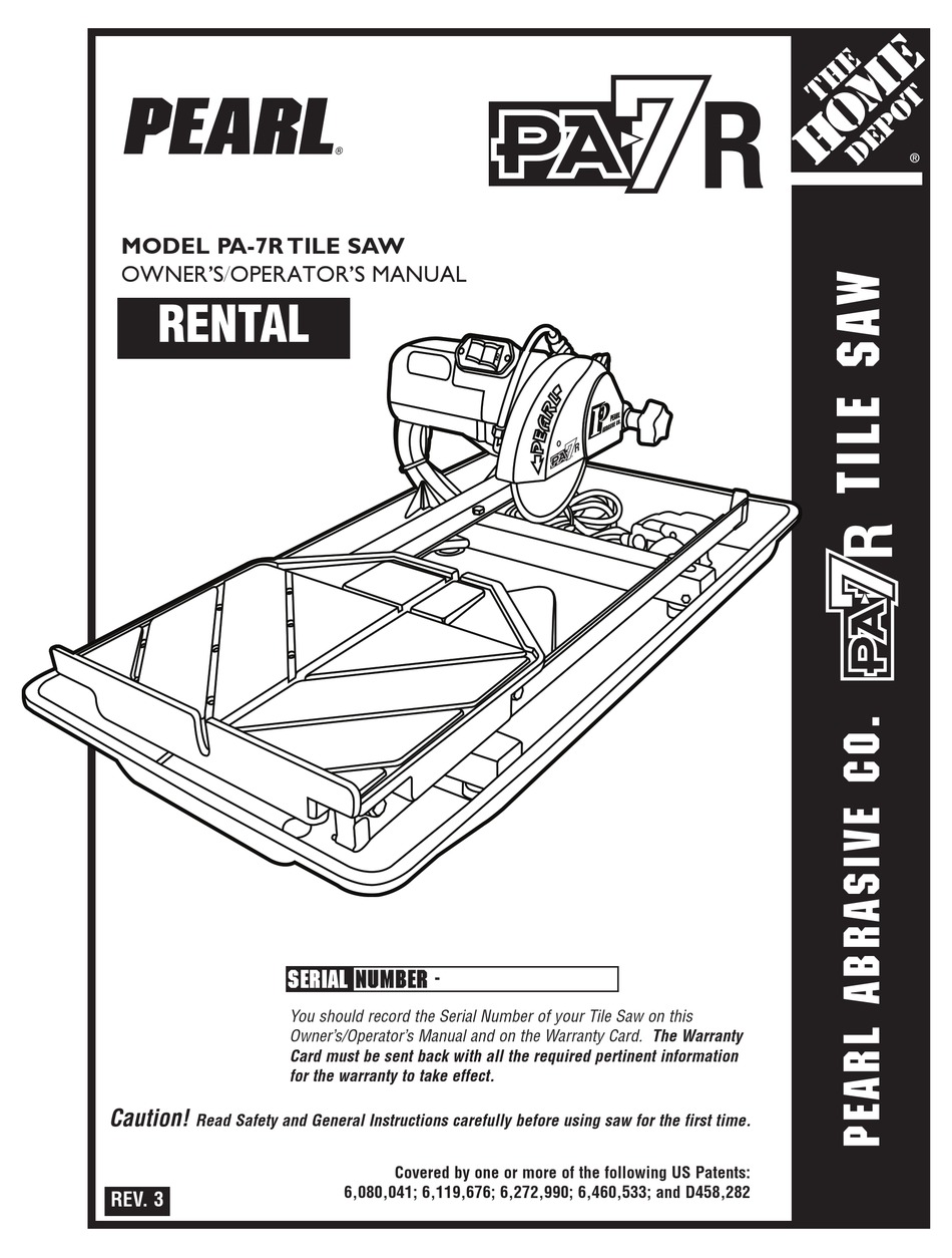 PEARL PA7R TILE SAW OWNER'S/OPERATOR'S MANUAL Pdf Download ManualsLib