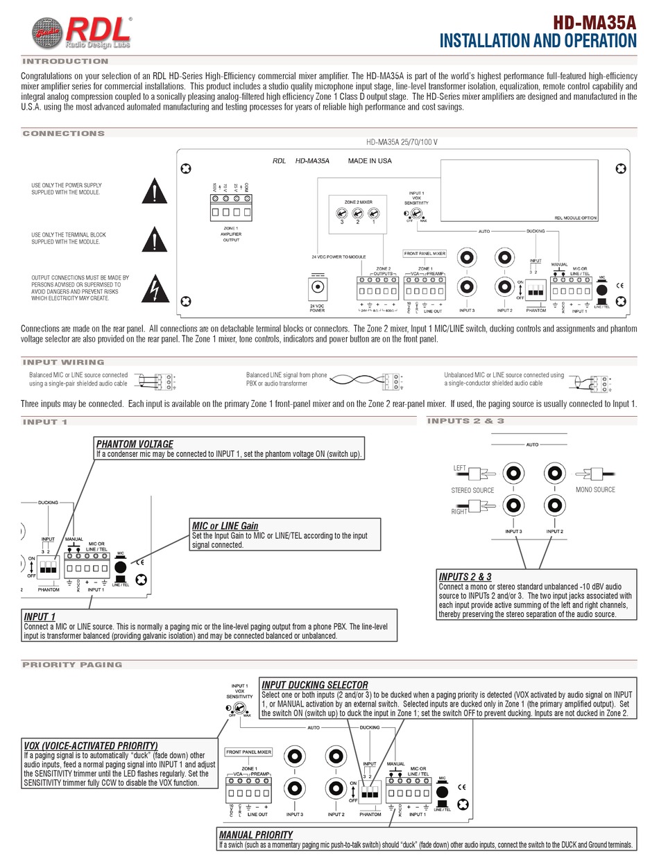 RDL HD-MA35A INSTALLATION AND OPERATION MANUAL Pdf Download | ManualsLib