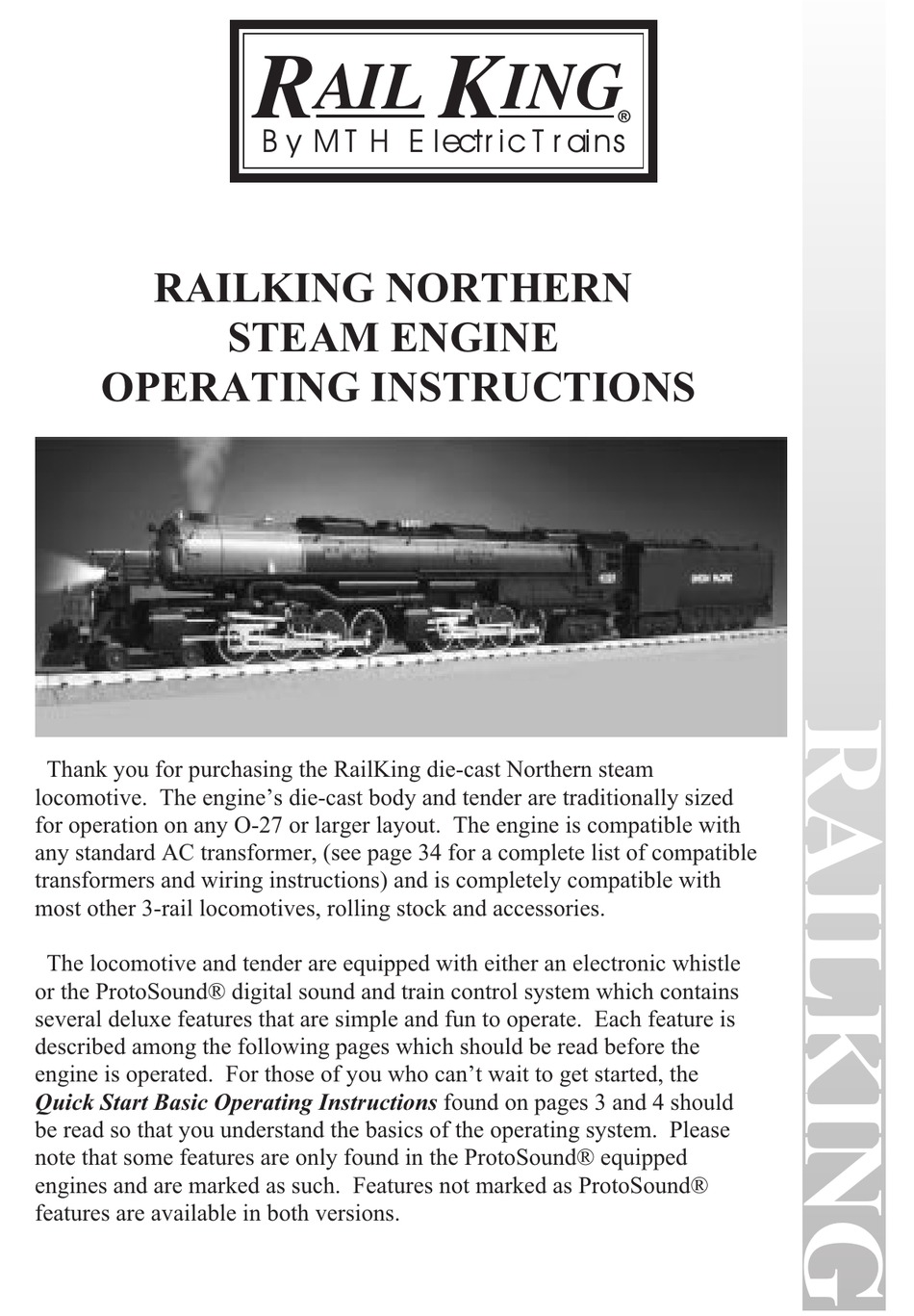 RAIL KING NORTHERN STEAM ENGINE OPERATING INSTRUCTIONS MANUAL Pdf