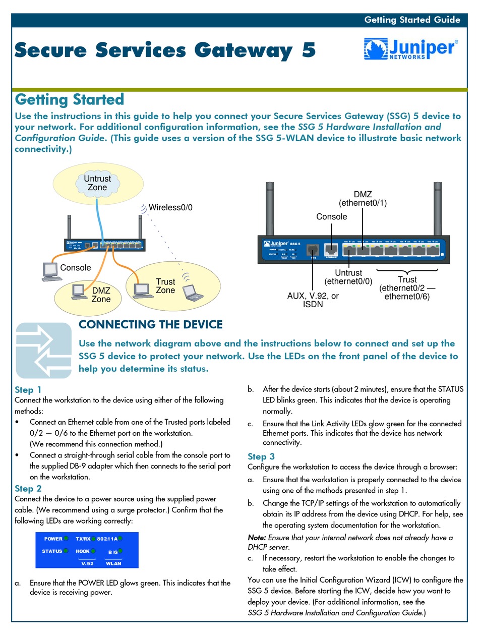 JUNIPER SSG5 GETTING STARTED MANUAL Pdf Download ManualsLib