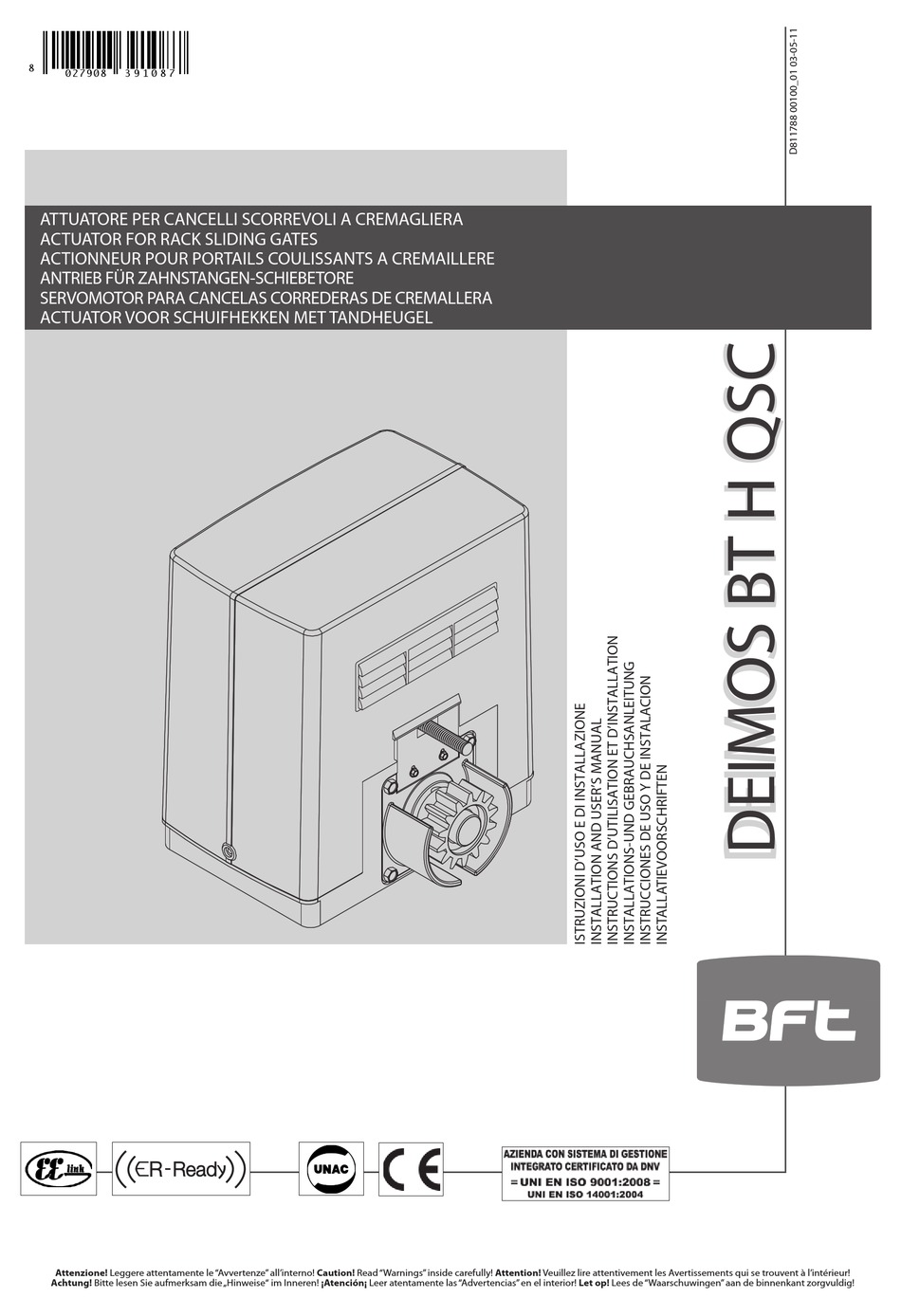 BFT DEIMOS BT H QSC INSTALLATION AND USER MANUAL Pdf Download | ManualsLib