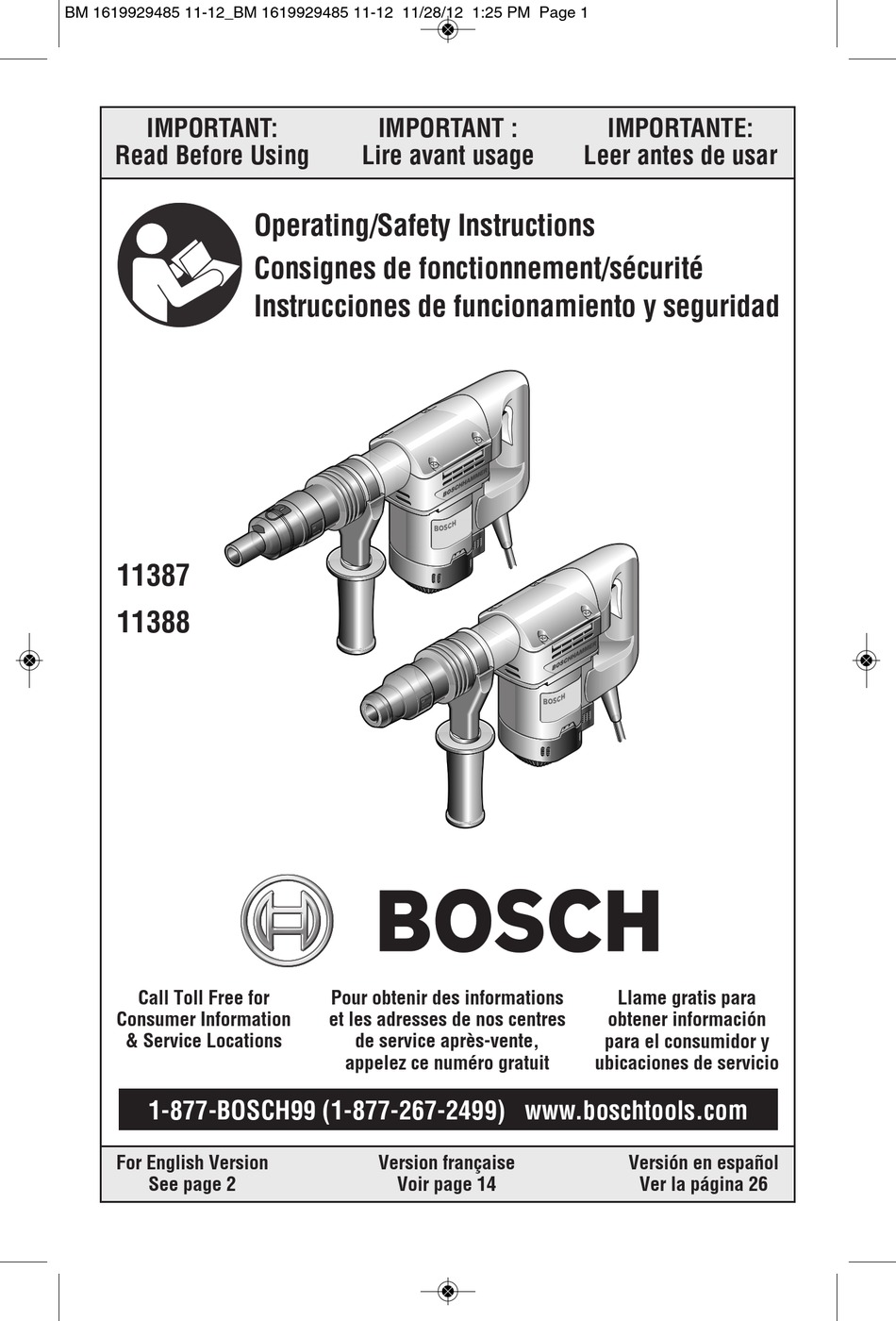 BOSCH 11387 OPERATING/SAFETY INSTRUCTIONS MANUAL Pdf Download ManualsLib