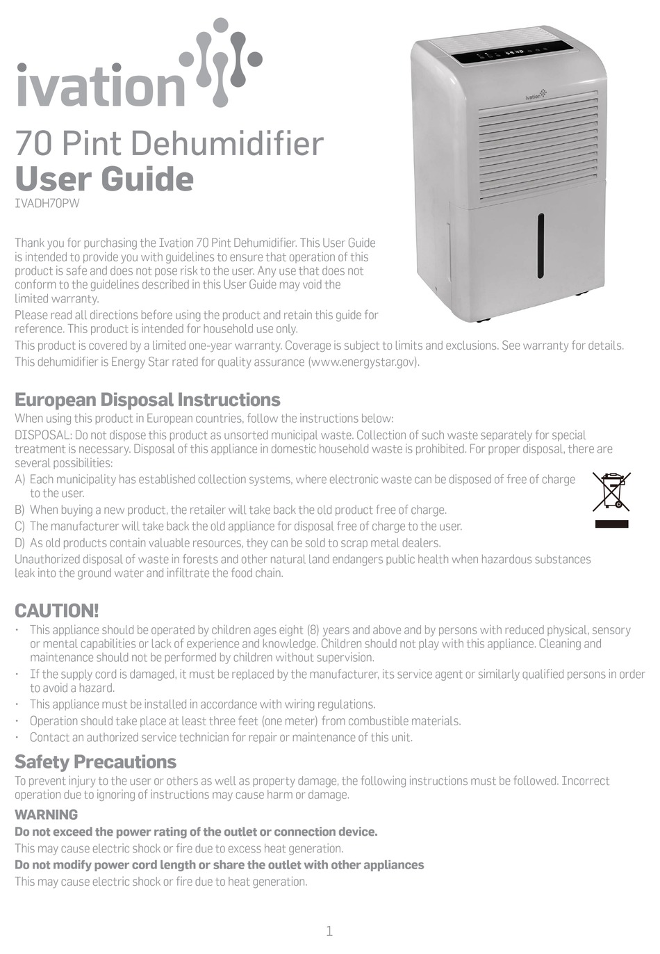 IVATION IVADH70PW USER MANUAL Pdf Download | ManualsLib