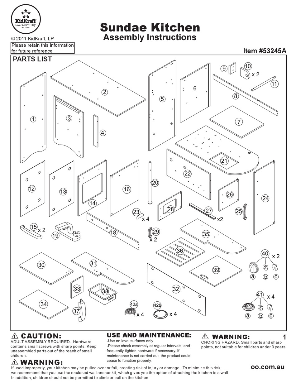 KIDKRAFT SUNDAE KITCHEN 53245A ASSEMBLY INSTRUCTIONS MANUAL Pdf   Kidkraft Sundae Kitchen 53245a 