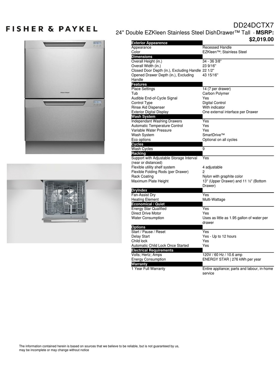 FISHER & PAYKEL DD24DCTX7 INSTALLATION INSTRUCTIONS Pdf Download