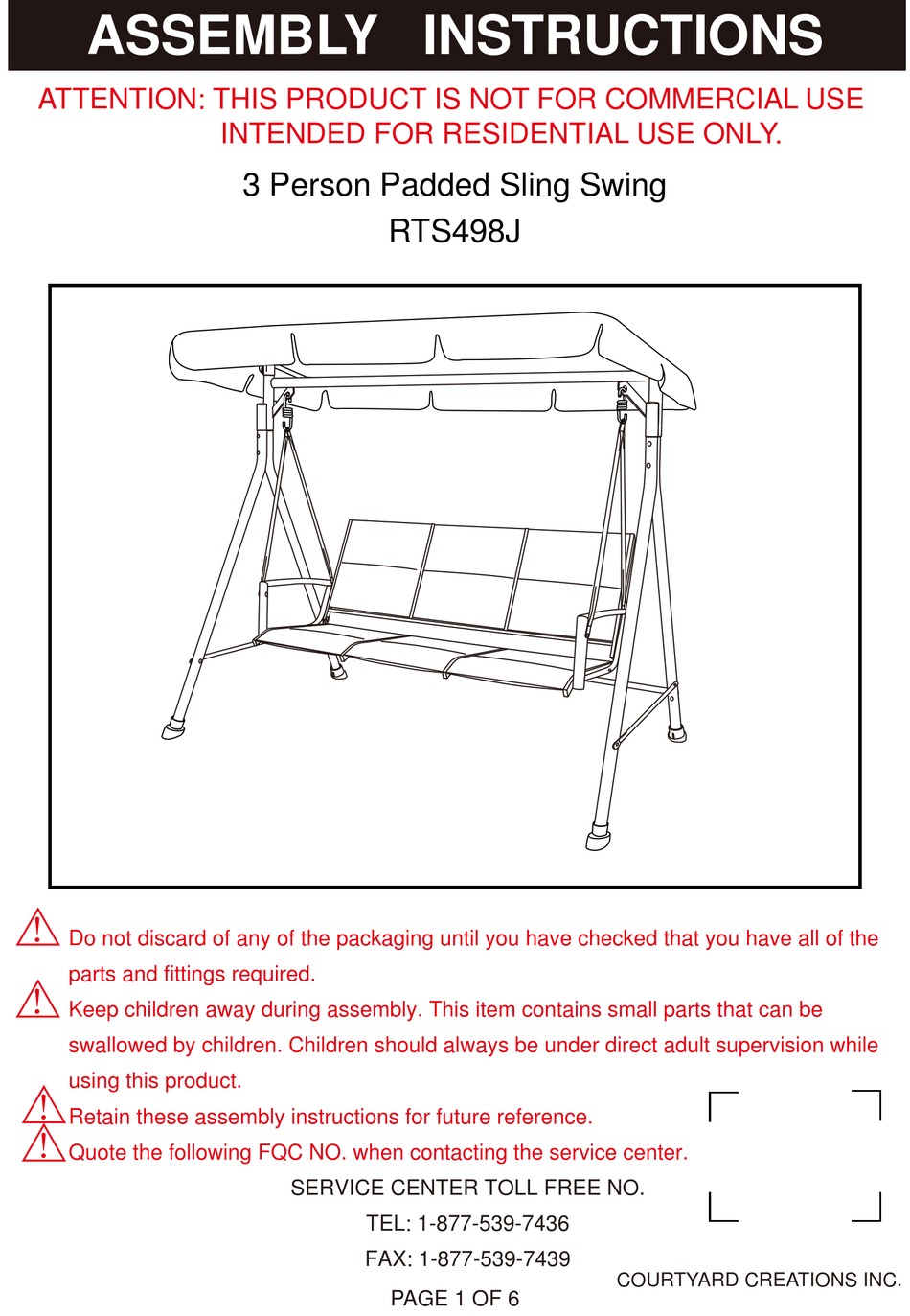 COURTYARD CREATIONS RTS498J ASSEMBLY INSTRUCTIONS MANUAL Pdf Download