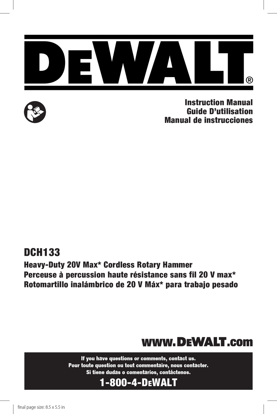 DEWALT DCH133 INSTRUCTION MANUAL Pdf Download | ManualsLib
