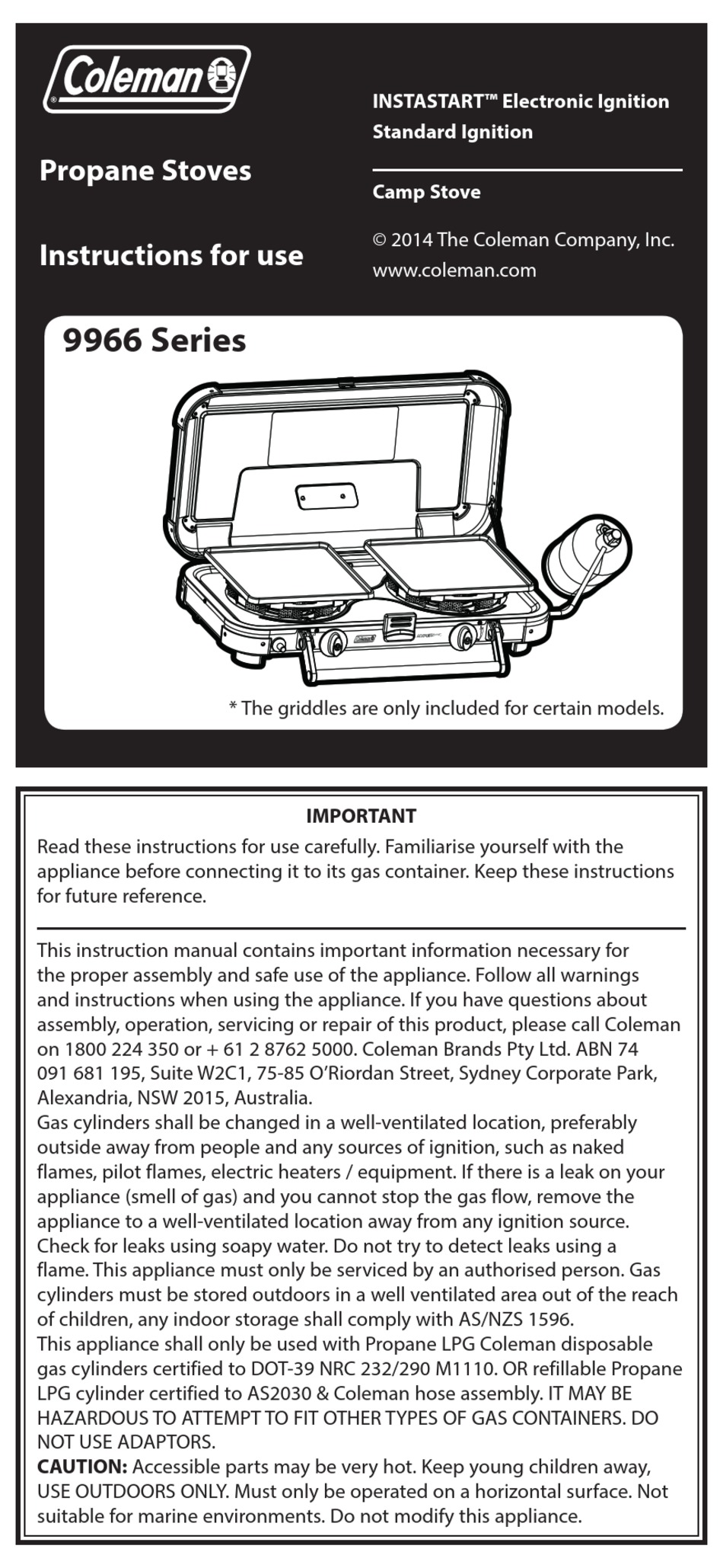 COLEMAN 9966 SERIES INSTRUCTIONS FOR USE MANUAL Pdf Download