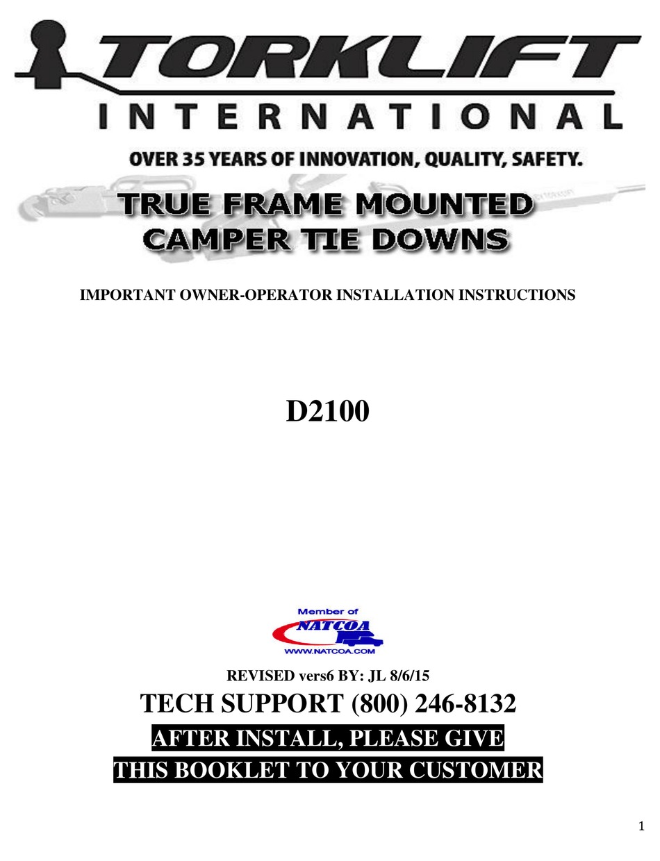 TORKLIFT D2100 INSTALLATION INSTRUCTIONS MANUAL Pdf Download ManualsLib