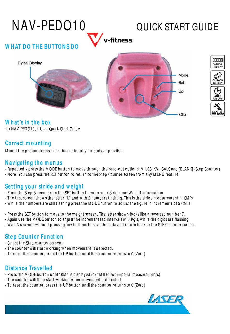 LASER VFITNESS NAVPEDO10 QUICK START MANUAL Pdf Download ManualsLib