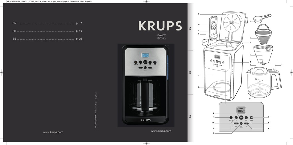 Descripción; Programación Del Reloj; Antes De Utilizar Por Primera Vez;  Preparación Del Café - Krups Savoy EC312 User Manual [Page 27] | ManualsLib