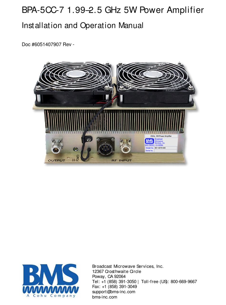 BMS BPA5CC7 INSTALLATION AND OPERATION MANUAL Pdf Download ManualsLib