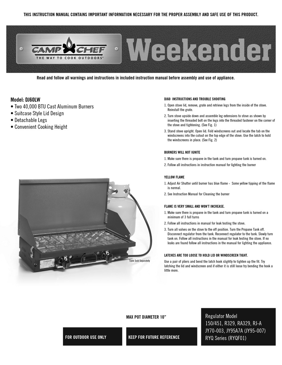 CAMP CHEF WEEKENDER DJ60LW INSTRUCTION MANUAL Pdf Download ManualsLib