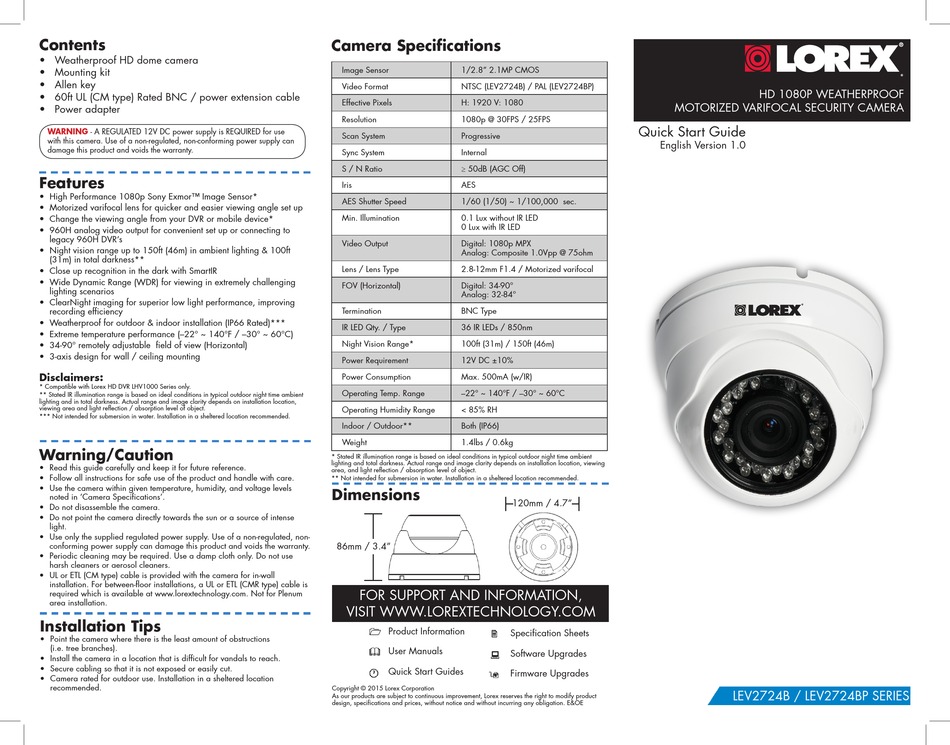 LOREX LEV2724B SERIES QUICK START MANUAL Pdf Download | ManualsLib