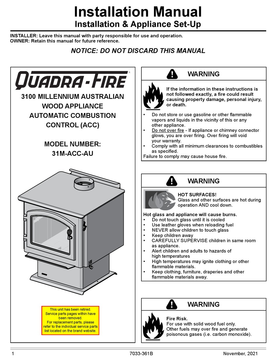 QUADRA-FIRE 31M-ACC-AU INSTALLATION MANUAL Pdf Download | ManualsLib