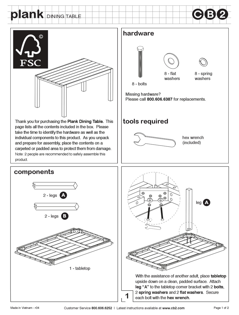 CB2 PLANK ASSEMBLY INSTRUCTIONS Pdf Download ManualsLib