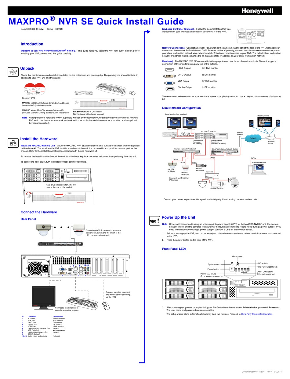 HONEYWELL MAXPRO NVR SE QUICK INSTALL MANUAL Pdf Download ManualsLib