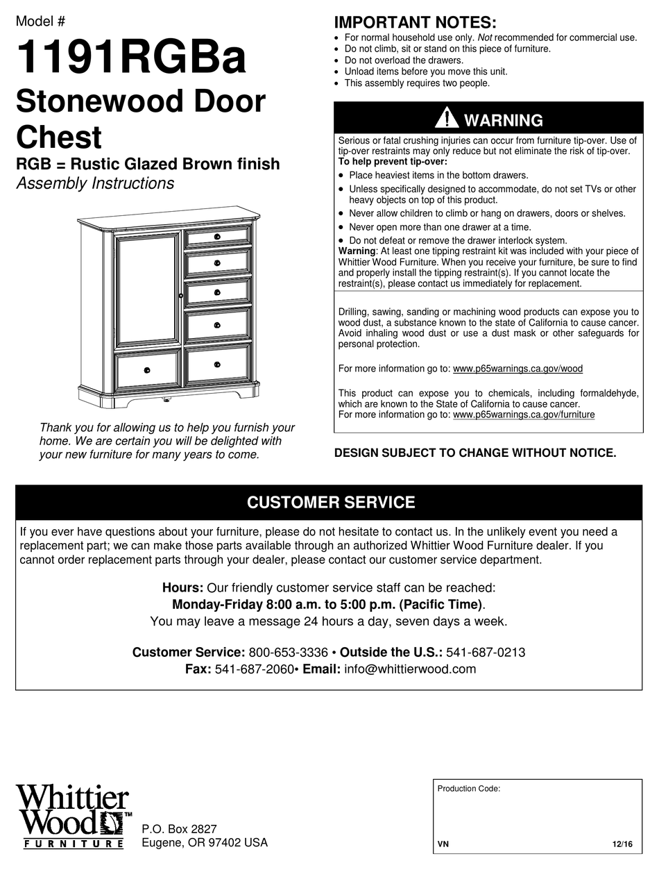 WHITTIER WOOD 1191RGBA ASSEMBLY INSTRUCTIONS MANUAL Pdf Download