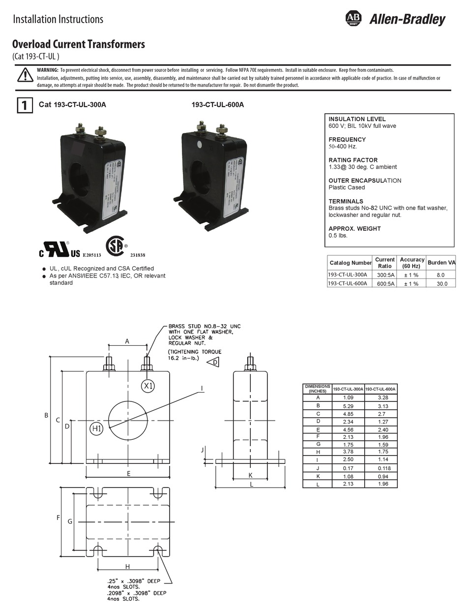 Allen Bradley Ct Ul A Installation Instructions Pdf Download