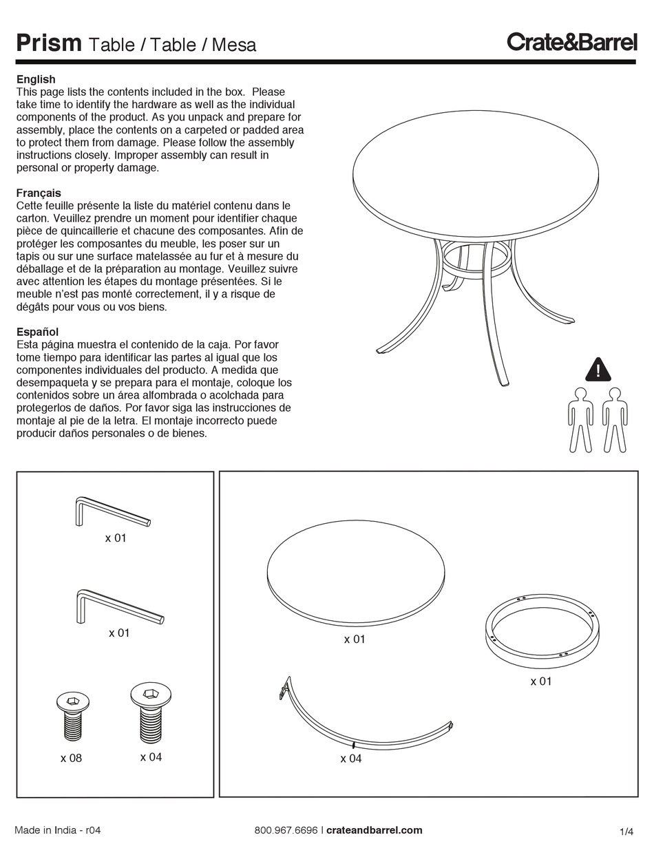 CRATE AND BARREL PRISM OWNER'S MANUAL AND QUICK ASSEMBLY INSTRUCTIONS Pdf Download ManualsLib
