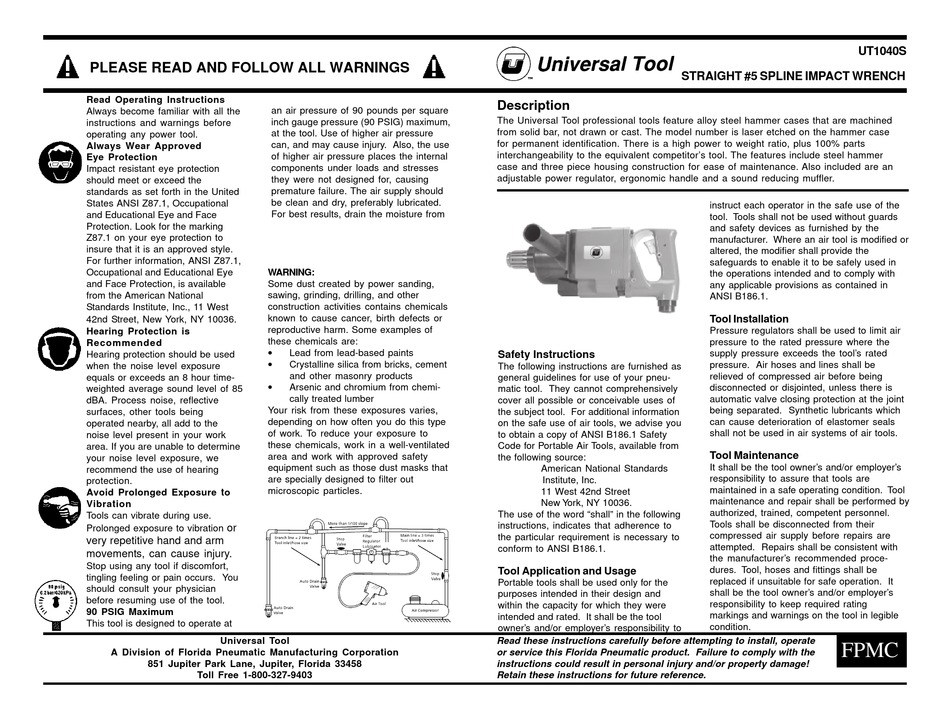 UNIVERSAL TOOL UT1040S OPERATING INSTRUCTIONS Pdf Download | ManualsLib